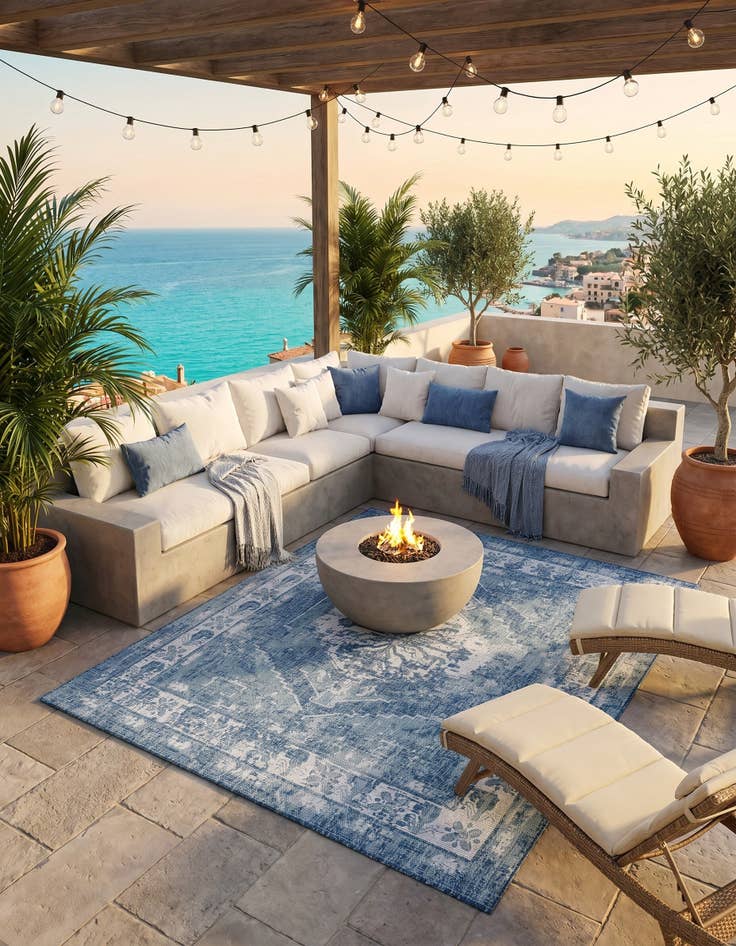 Detail image of 7' 10 x 7' 10 Easy-Clean Traditional Indoor / Outdoor Square Rug