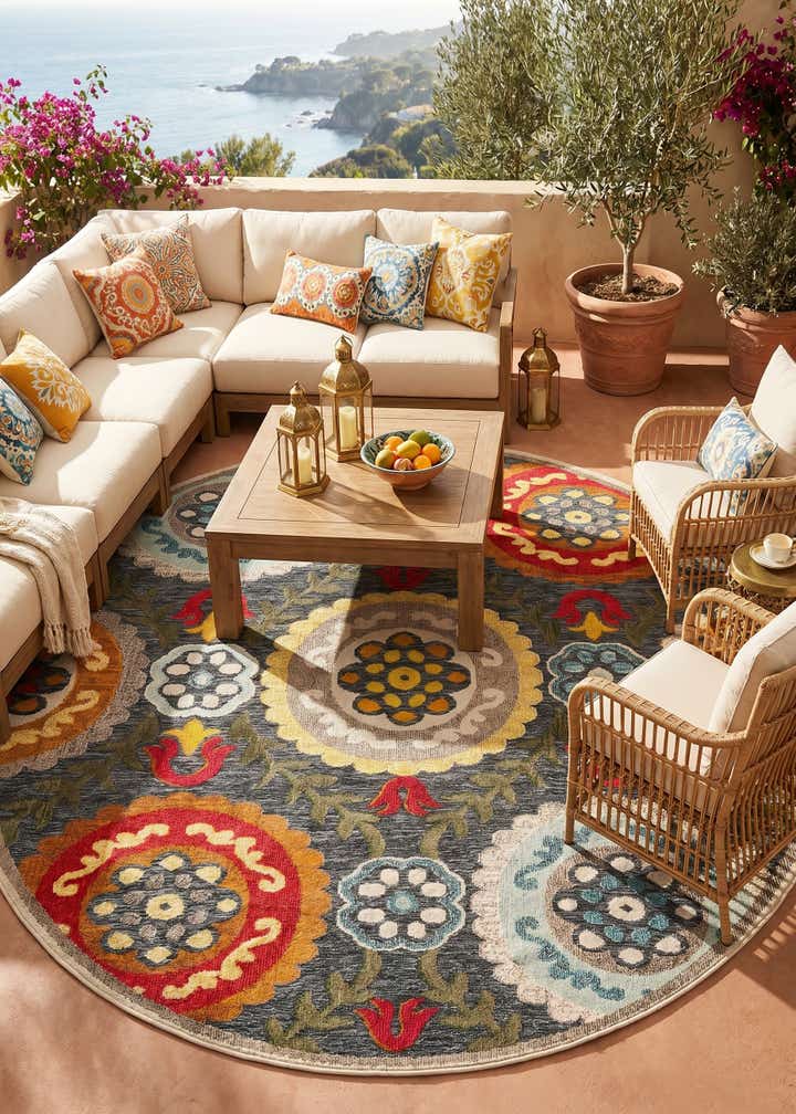 7' 10 x 7' 10 Easy-Clean Casablanca Indoor / Outdoor Round Rug
