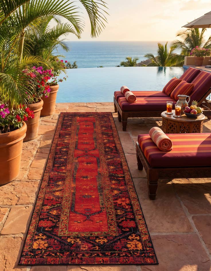 Detail image of 2' 7 x 11' Easy-Clean Tribal Indoor / Outdoor Runner Rug