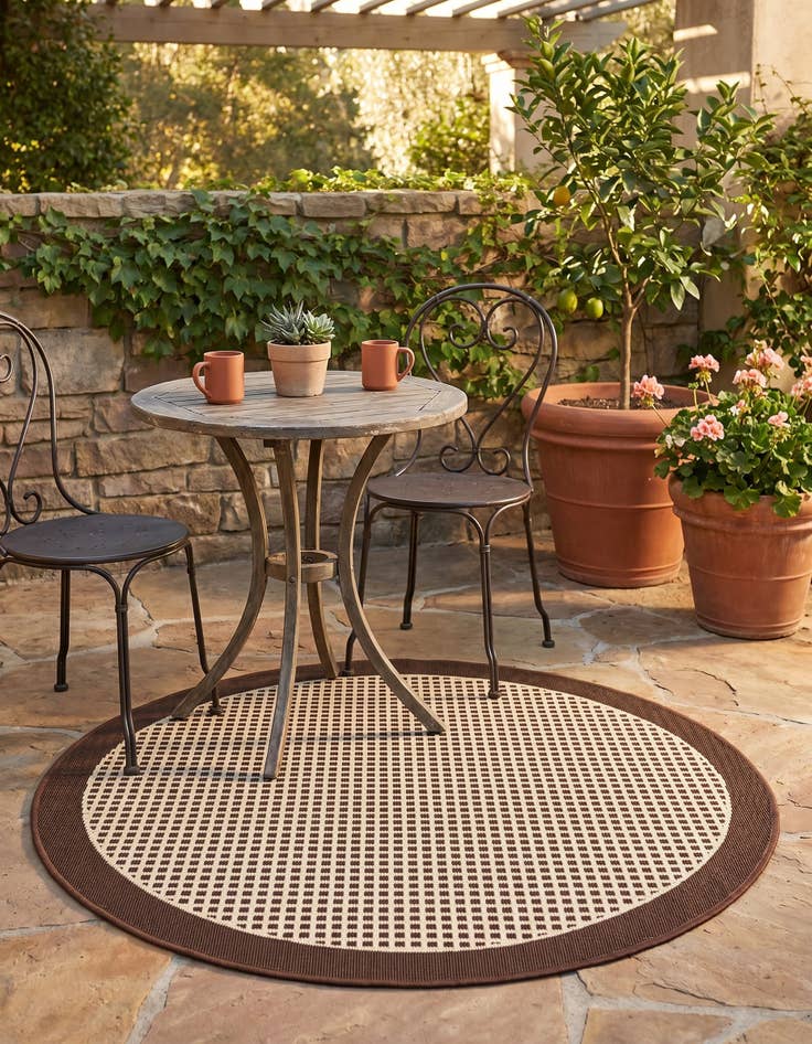 Detail image of 3' x 3' Easy-Clean Border Indoor / Outdoor Round Rug
