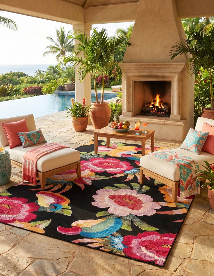 Detail image of 7' 10 x 11' Easy-Clean Botanical Indoor / Outdoor Rug