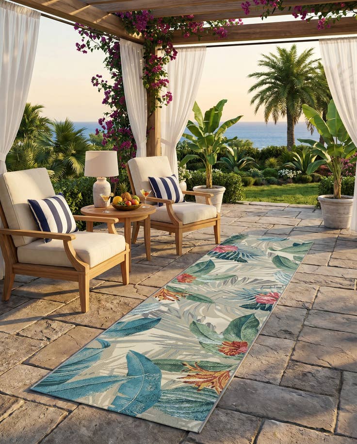 Detail image of 2' x 8' Easy-Clean Botanical Indoor / Outdoor Runner Rug