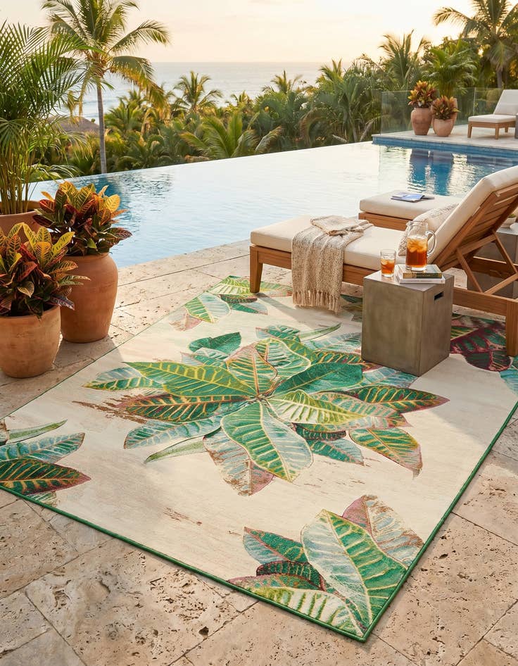 Detail image of 9' x 12' Easy-Clean Botanical Indoor / Outdoor Rug