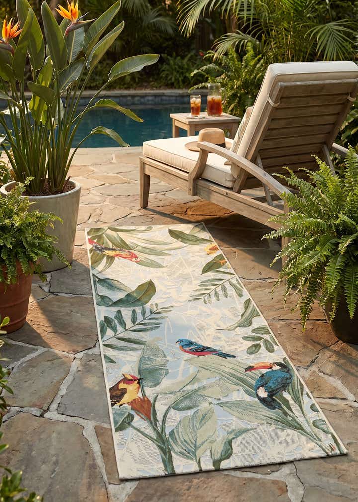 2' 7 x 7' Easy-Clean Botanical Indoor / Outdoor Runner Rug