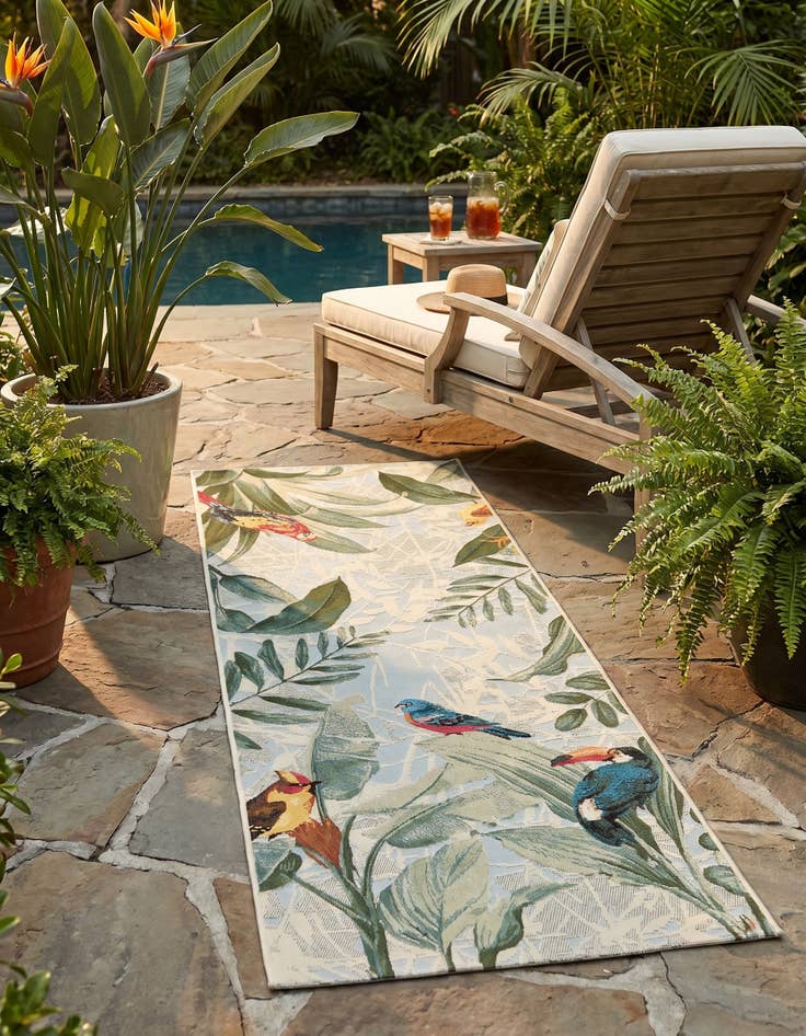 Detail image of 2' 7 x 7' Easy-Clean Botanical Indoor / Outdoor Runner Rug