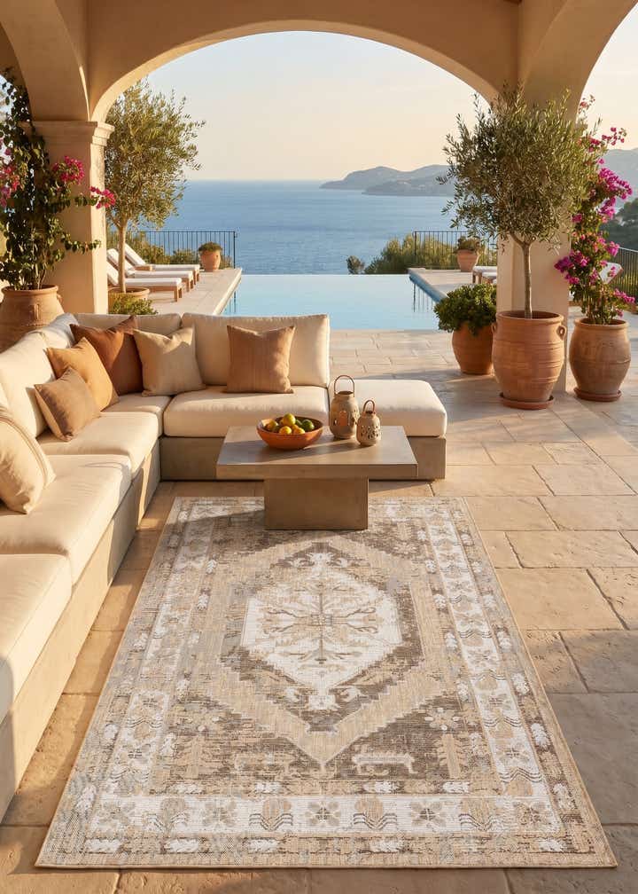 5' 3 x 8' Easy-Clean Traditional Indoor / Outdoor Rug