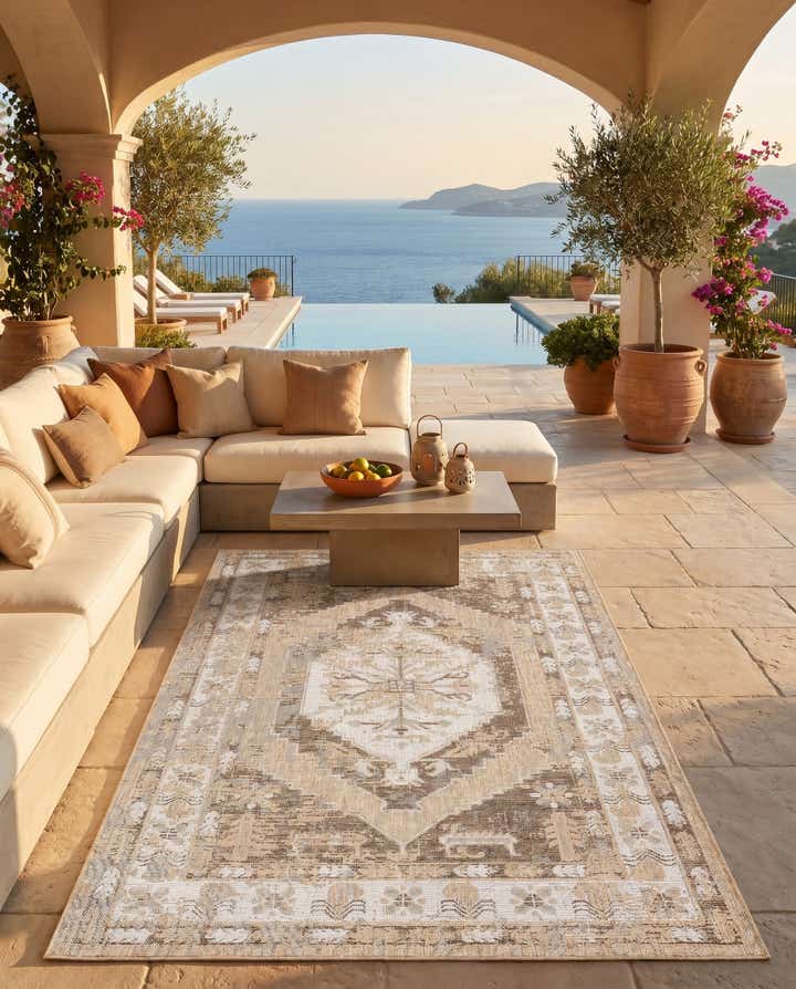 5' 3 x 8' Easy-Clean Traditional Indoor / Outdoor Rug