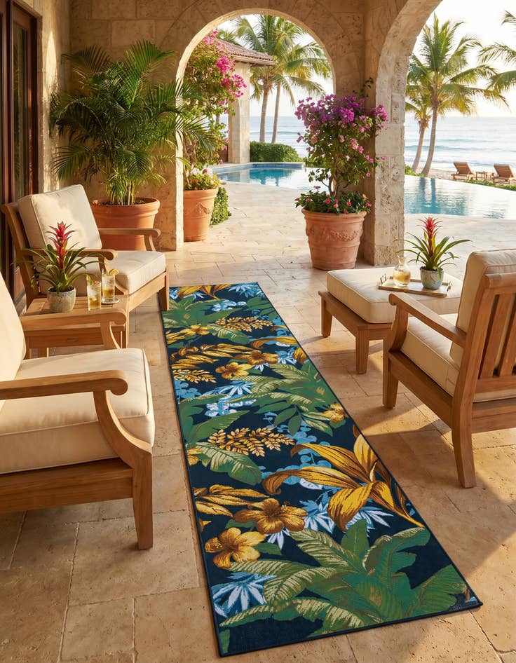 Detail image of 2' 7 x 12' Easy-Clean Botanical Indoor / Outdoor Runner Rug
