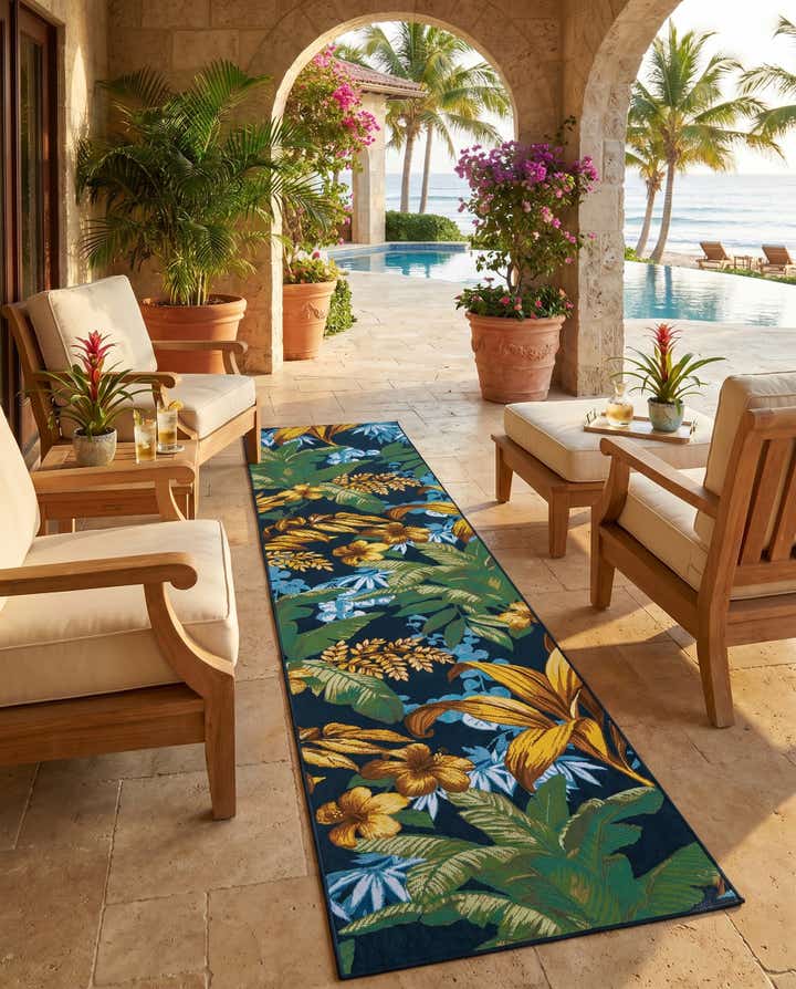 2' 7 x 12' Easy-Clean Botanical Indoor / Outdoor Runner Rug