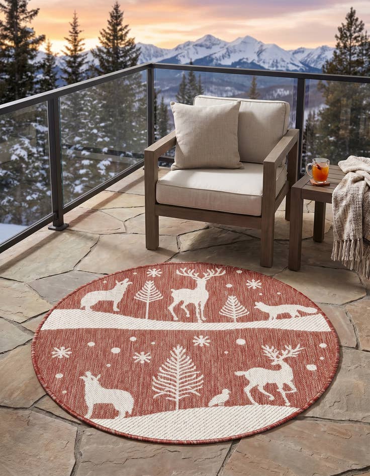 Detail image of 3' x 3' Easy-Clean Holiday Indoor / Outdoor Round Rug