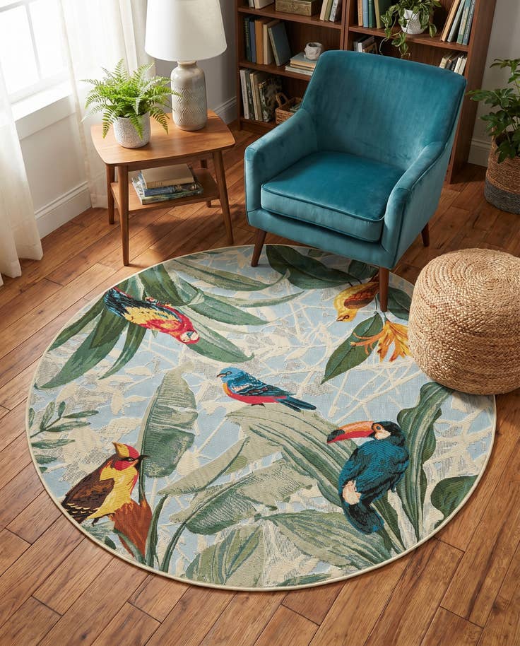 Detail image of 5' x 5' Easy-Clean Botanical Indoor / Outdoor Round Rug