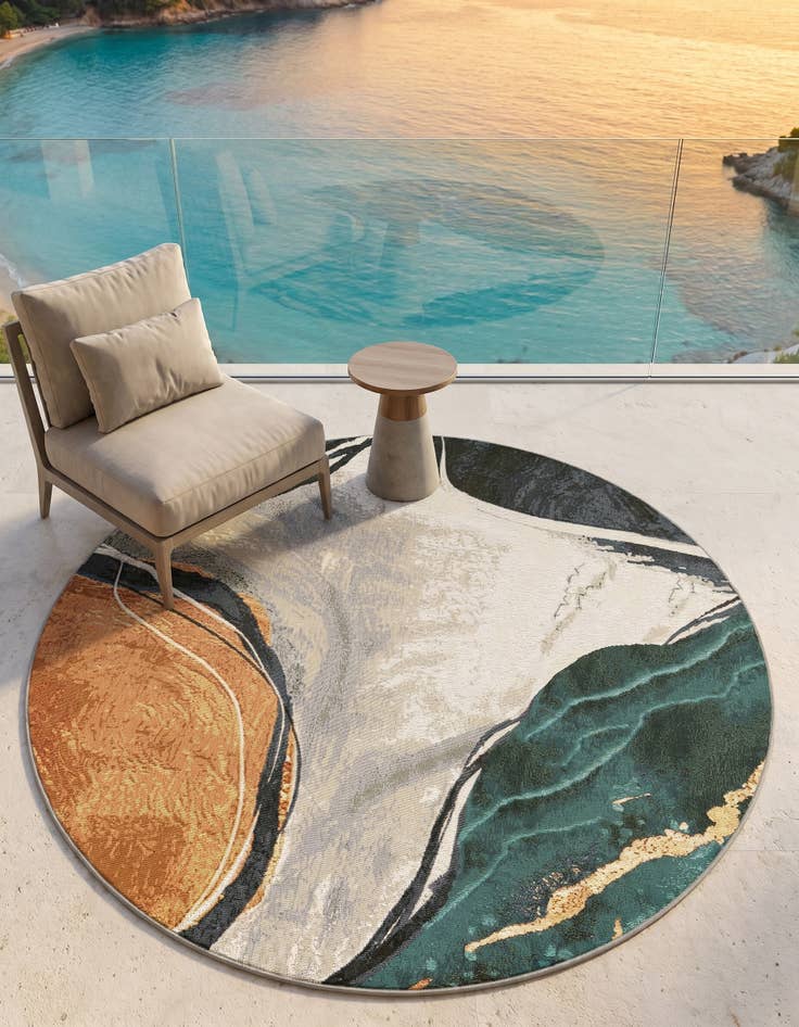 Detail image of 5' 3 x 5' 3 Easy-Clean Modern Indoor / Outdoor Round Rug