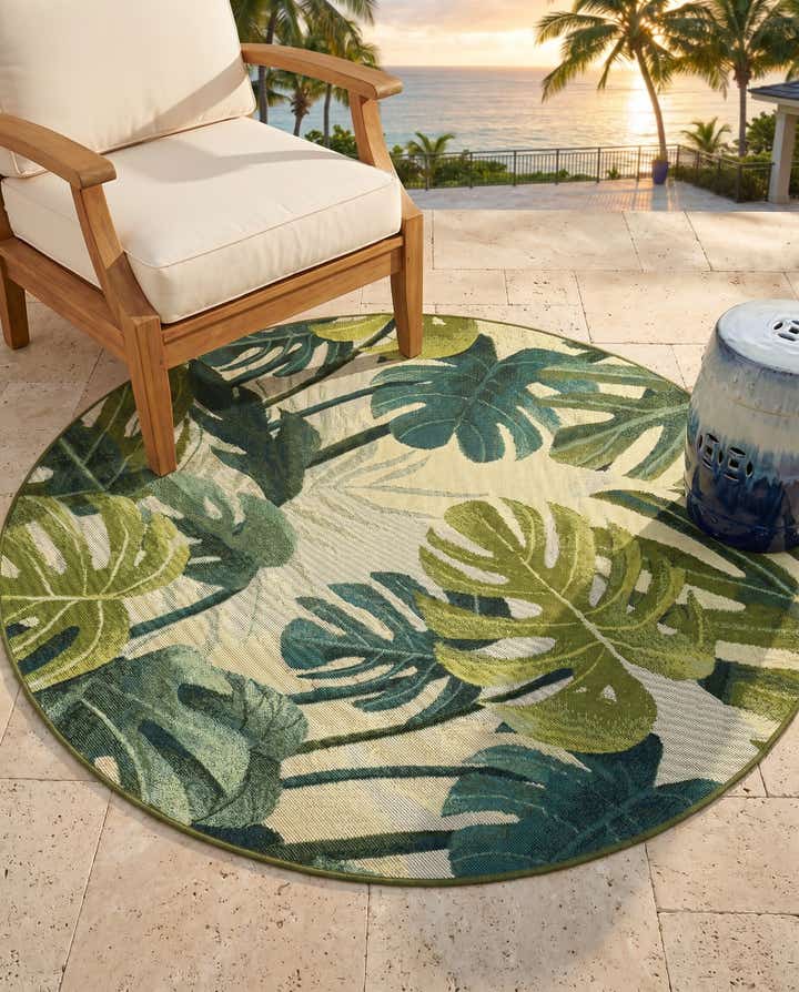 4' x 4' Easy-Clean Botanical Indoor / Outdoor Round Rug