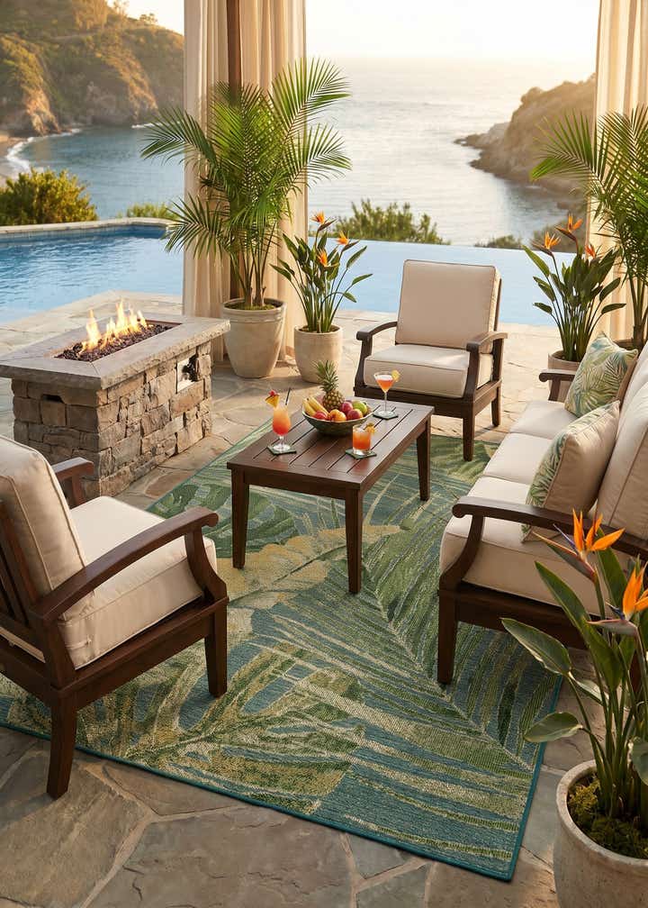6' x 9' Easy-Clean Botanical Indoor / Outdoor Rug