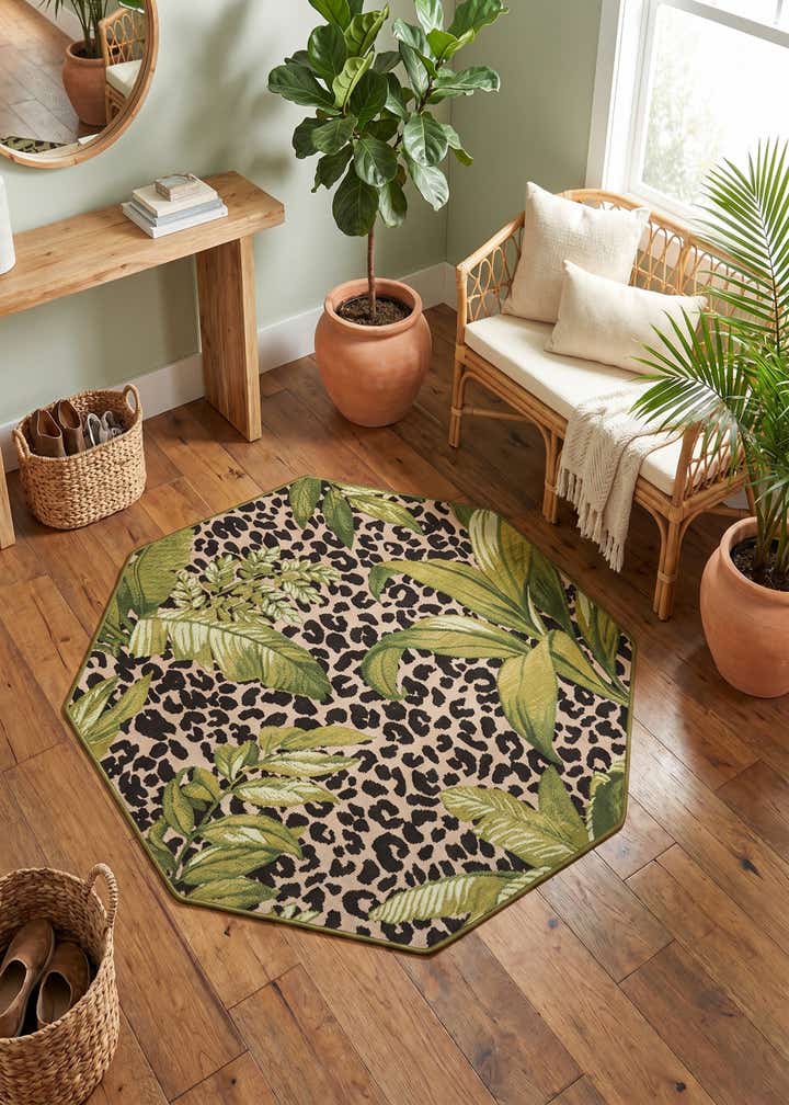 4' x 4' Easy-Clean Botanical Indoor / Outdoor Octagon Rug