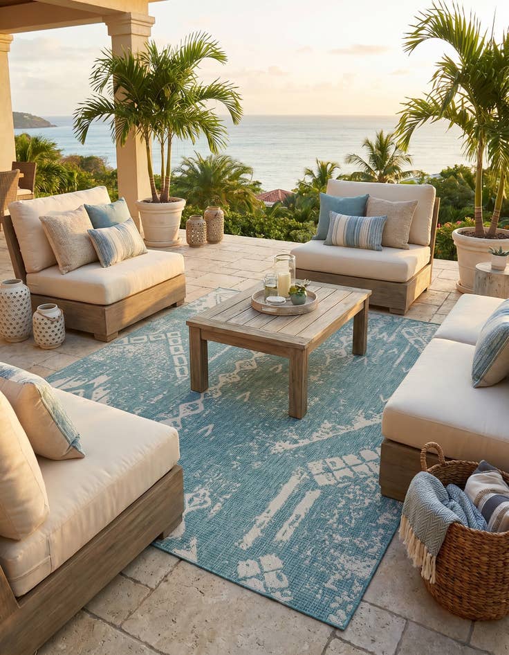 Detail image of 7' x 7' Easy-Clean Bohemian Indoor / Outdoor Square Rug