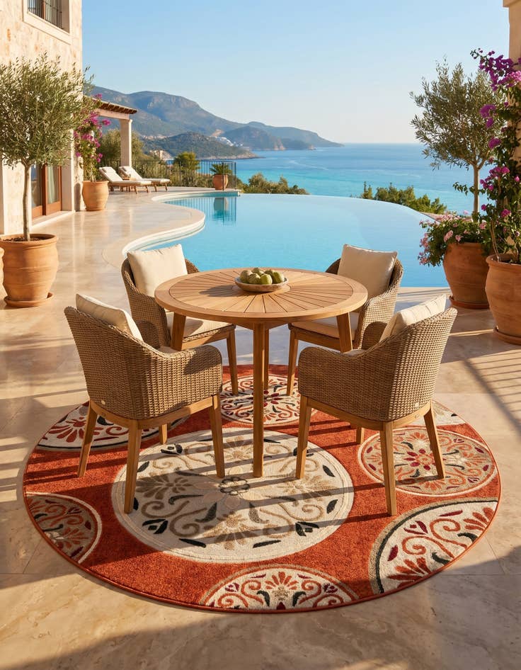 Detail image of 7' 10 x 7' 10 Easy-Clean Modern Indoor / Outdoor Round Rug