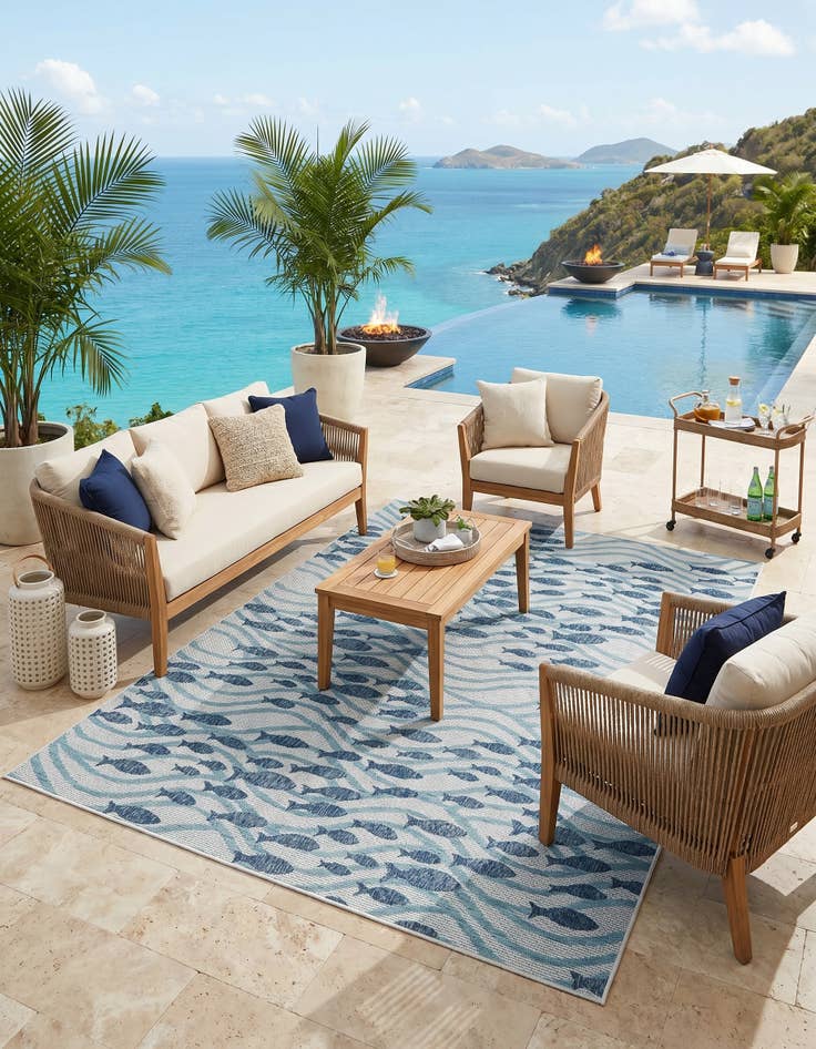 Detail image of 7' 10 x 11' Easy-Clean Coastal Indoor / Outdoor Rug