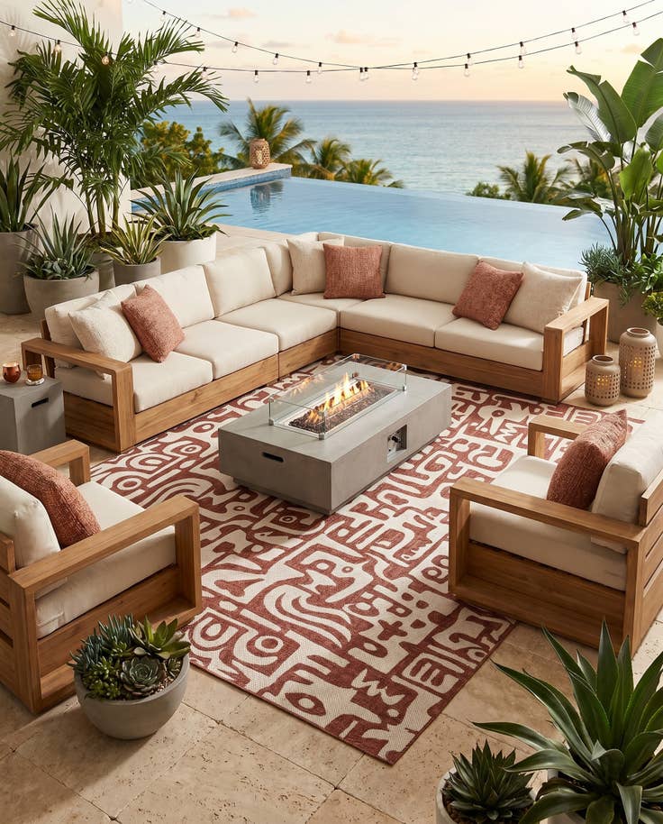 Detail image of 10' x 10' Easy-Clean Modern Indoor / Outdoor Square Rug