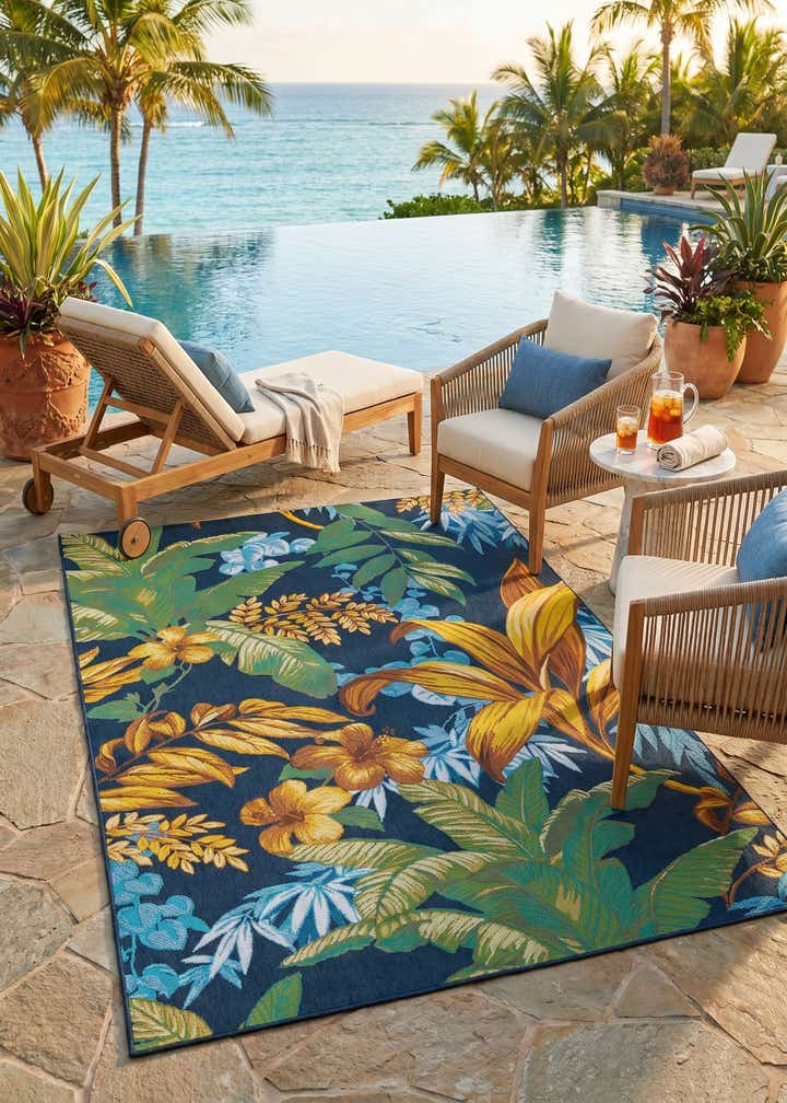 5' 3 x 8' Easy-Clean Botanical Indoor / Outdoor Rug
