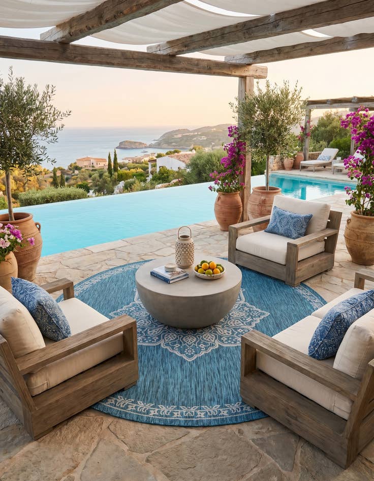 Detail image of 7' 10 x 7' 10 Easy-Clean Traditional Indoor / Outdoor Round Rug