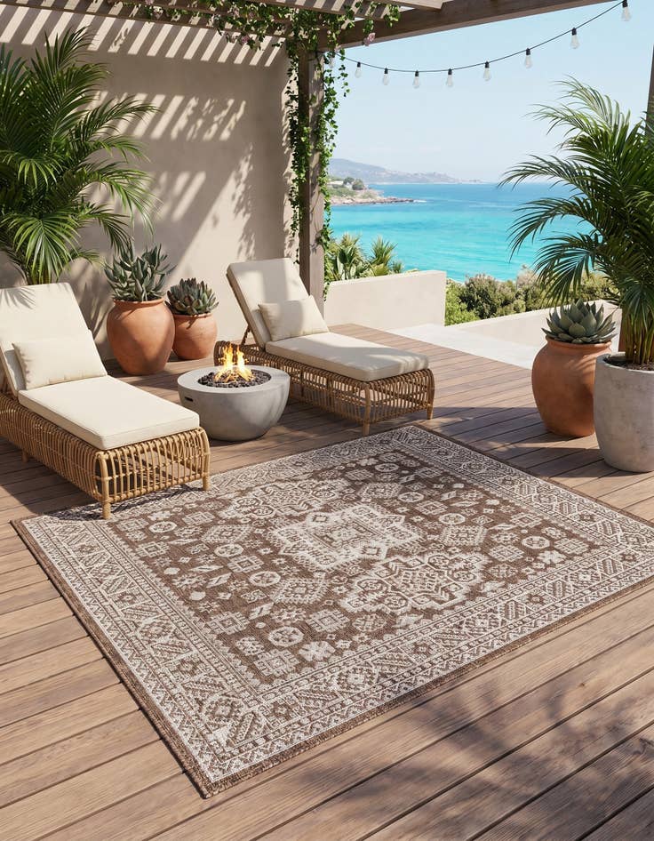 Detail image of 5' 3 x 5' 3 Easy-Clean Aztec Indoor / Outdoor Square Rug
