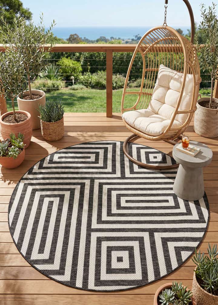 6' x 6' Easy-Clean Modern Indoor / Outdoor Round Rug