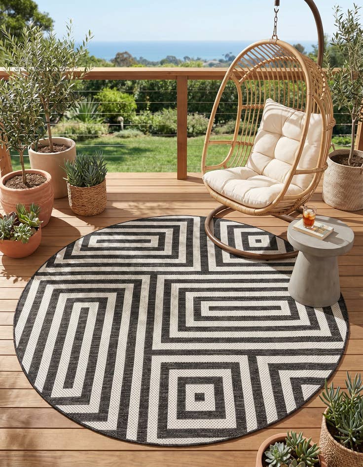 Detail image of 6' x 6' Easy-Clean Modern Indoor / Outdoor Round Rug