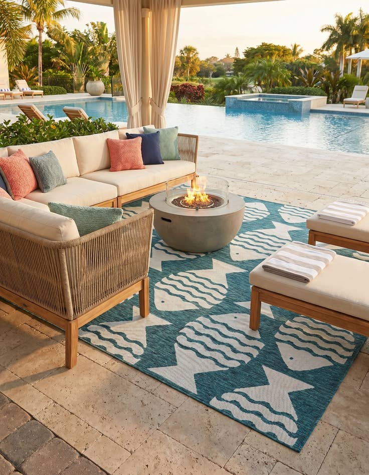 Detail image of 7' 10 x 7' 10 Easy-Clean Coastal Indoor / Outdoor Square Rug