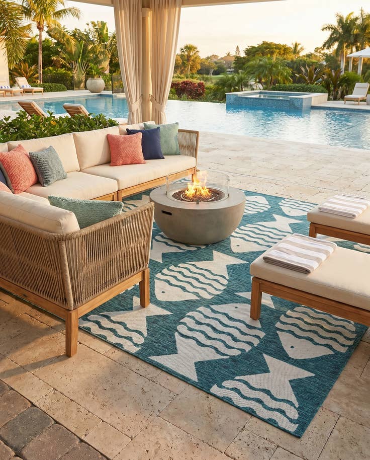Detail image of 7' 10 x 7' 10 Easy-Clean Coastal Indoor / Outdoor Square Rug