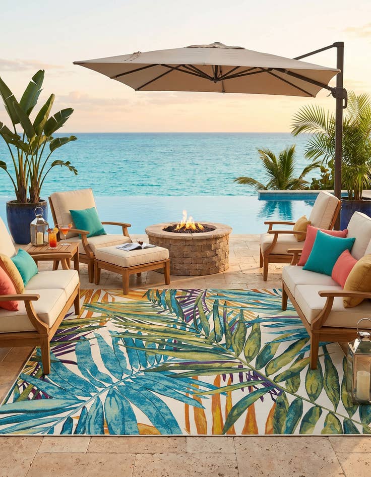 Detail image of 10' x 10' Easy-Clean Botanical Indoor / Outdoor Square Rug