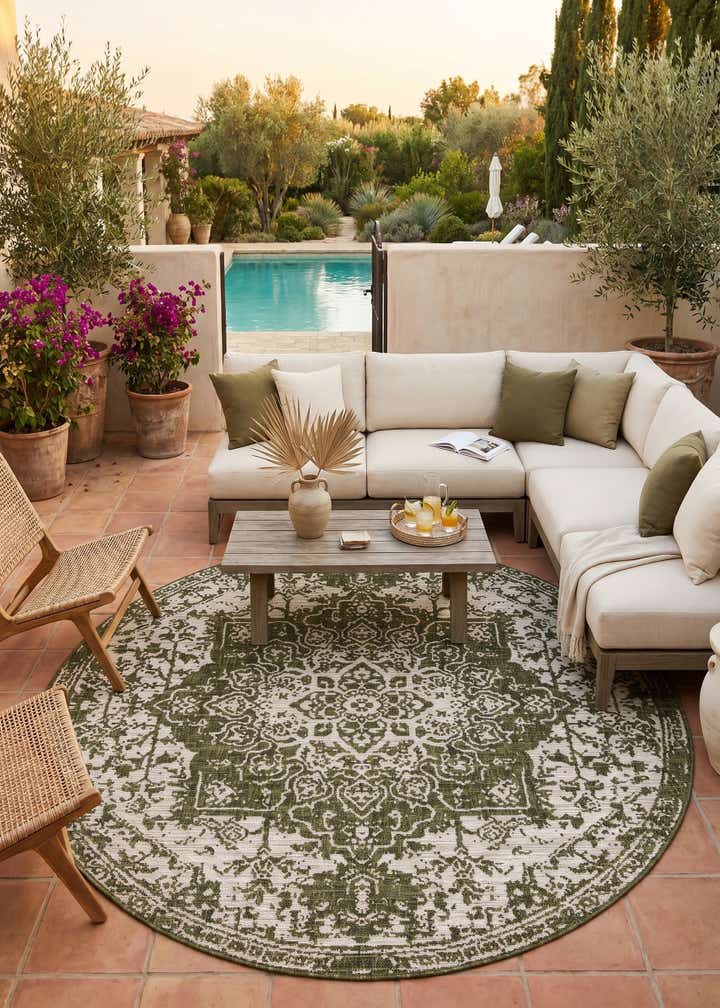 7' x 7' Easy-Clean Jill Zarin Dubai Indoor / Outdoor Round Rug