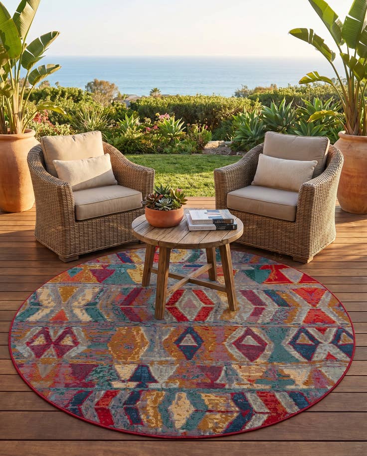 Detail image of 6' x 6' Easy-Clean Modern Indoor / Outdoor Round Rug