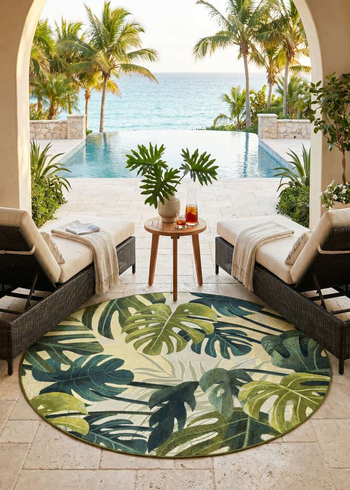 5' x 5' Easy-Clean Botanical Indoor / Outdoor Round Rug