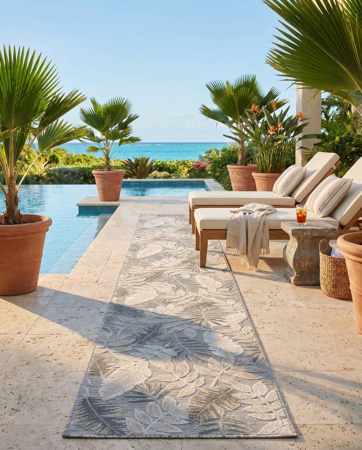 Detail image of 2' 7 x 12' Easy-Clean Botanical Indoor / Outdoor Runner Rug