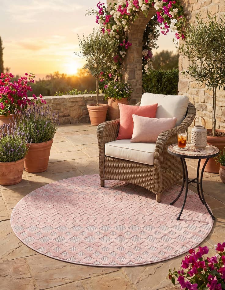 Detail image of 5' 3 x 5' 3 Easy-Clean Trellis Textured Indoor / Outdoor Round Rug