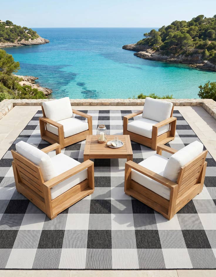 Detail image of 10' x 10' Easy-Clean Checkered Indoor / Outdoor Square Rug
