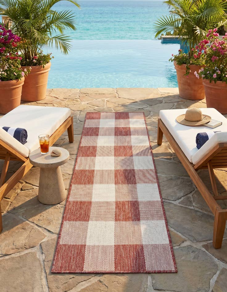 Detail image of 2' x 6' Easy-Clean Checkered Indoor / Outdoor Runner Rug