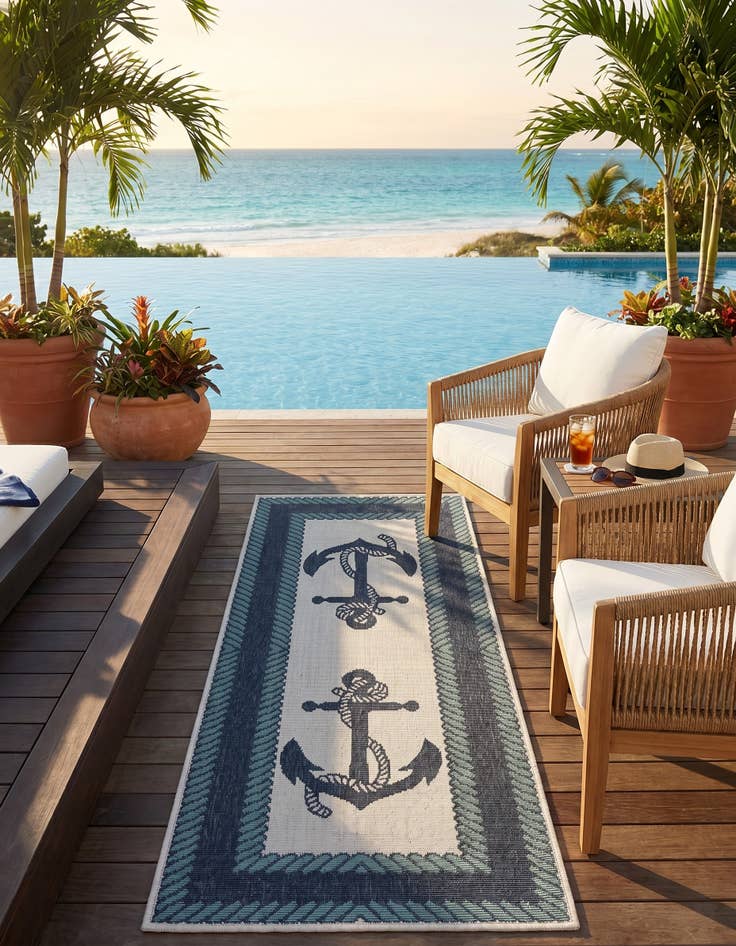 Detail image of 2' x 5' Easy-Clean Coastal Indoor / Outdoor Runner Rug