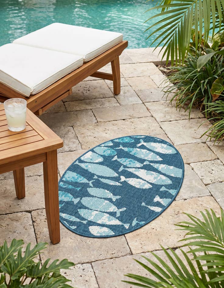 Detail image of 2' x 3' Easy-Clean Coastal Indoor / Outdoor Oval Rug