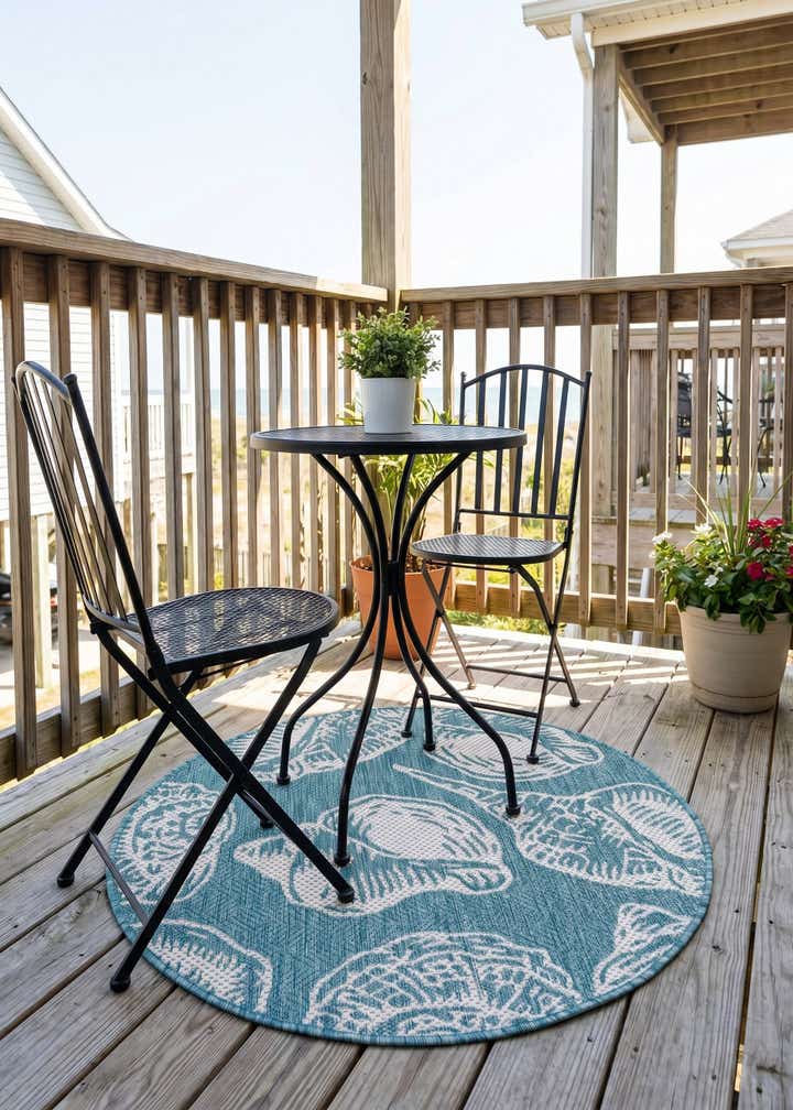 3' x 3' Easy-Clean Coastal Indoor / Outdoor Round Rug
