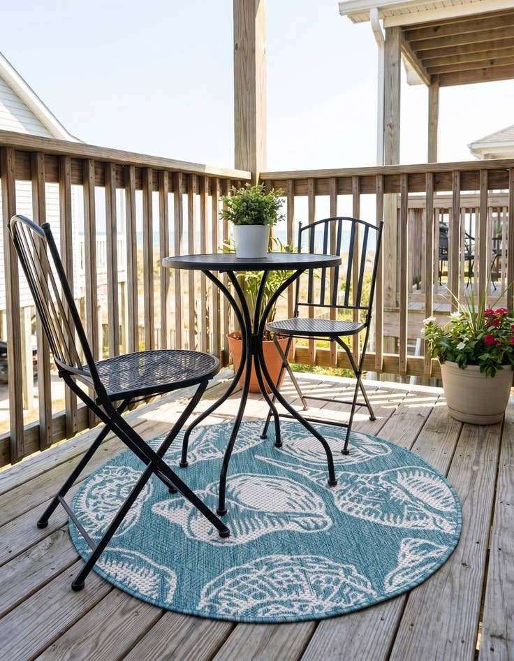 Detail image of 3' x 3' Easy-Clean Coastal Indoor / Outdoor Round Rug