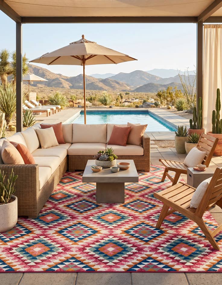 Detail image of 7' 10 x 10' Easy-Clean Southwestern Indoor / Outdoor Rug