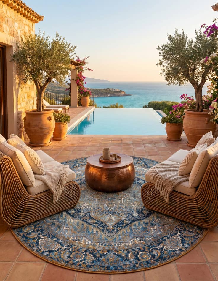 Detail image of 7' 10 x 7' 10 Easy-Clean Traditional Indoor / Outdoor Round Rug