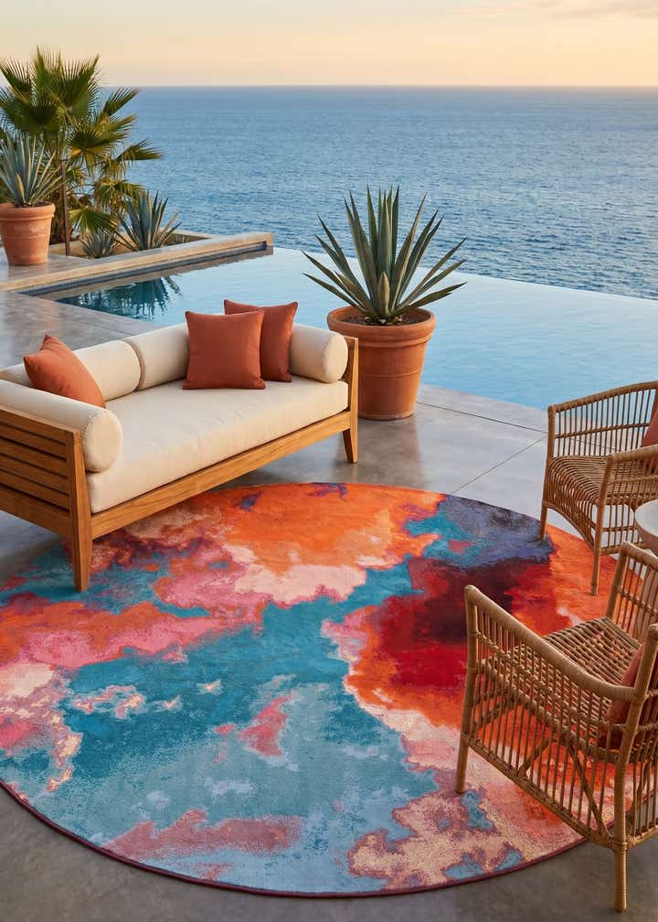 10' x 10' Easy-Clean Modern Indoor / Outdoor Round Rug