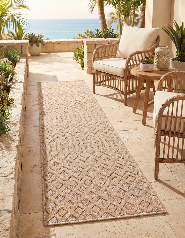 Detail image of 2' x 6' Easy-Clean Trellis Textured Indoor / Outdoor Runner Rug