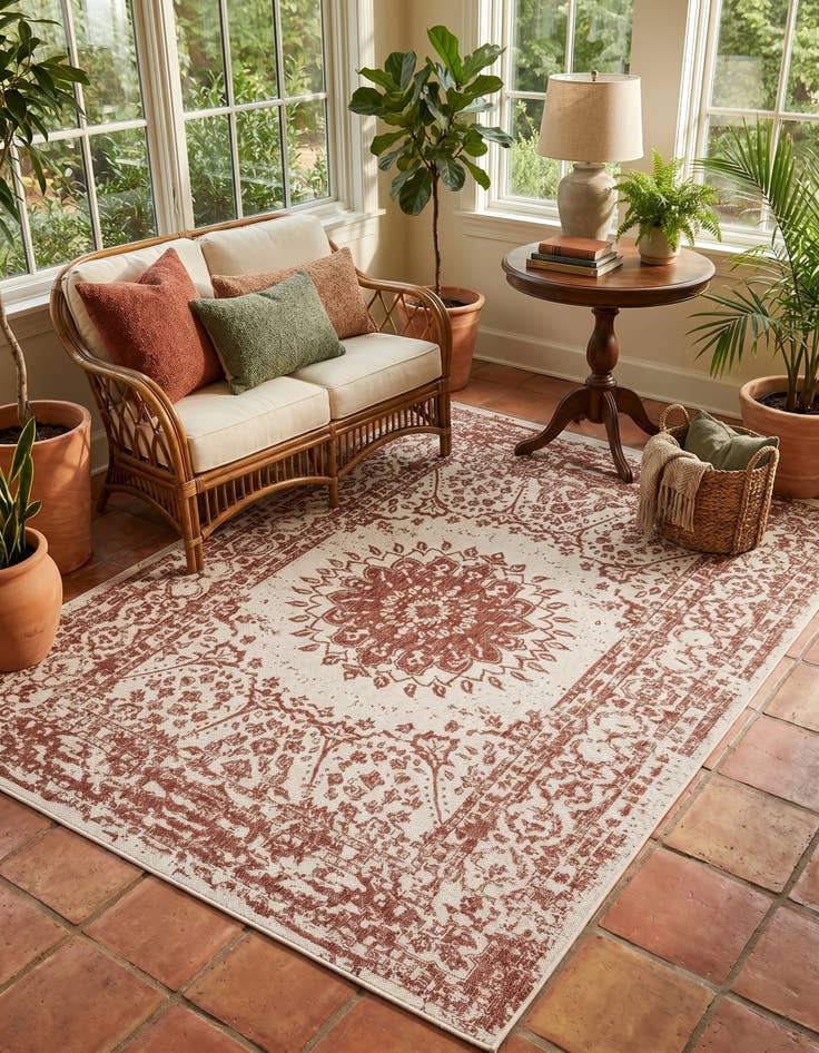 Detail image of 5' 3 x 8' Easy-Clean Traditional Indoor / Outdoor Rug