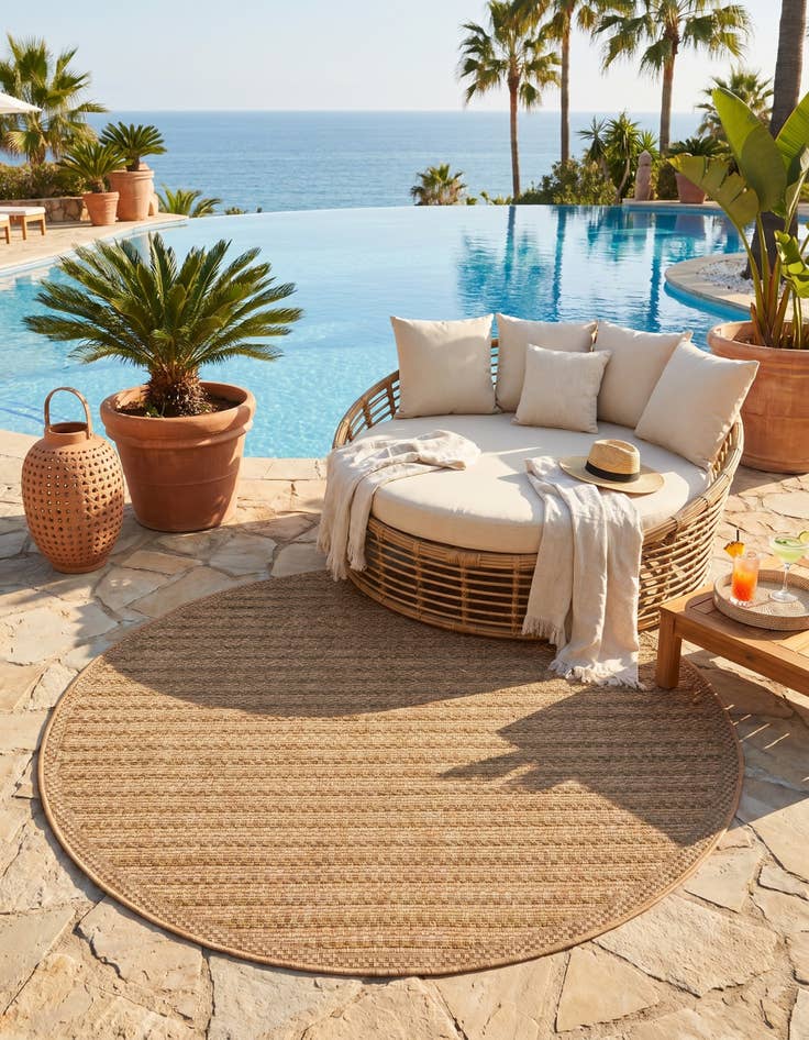 Detail image of 5' 3 x 5' 3 Easy-Clean Border Indoor / Outdoor Round Rug