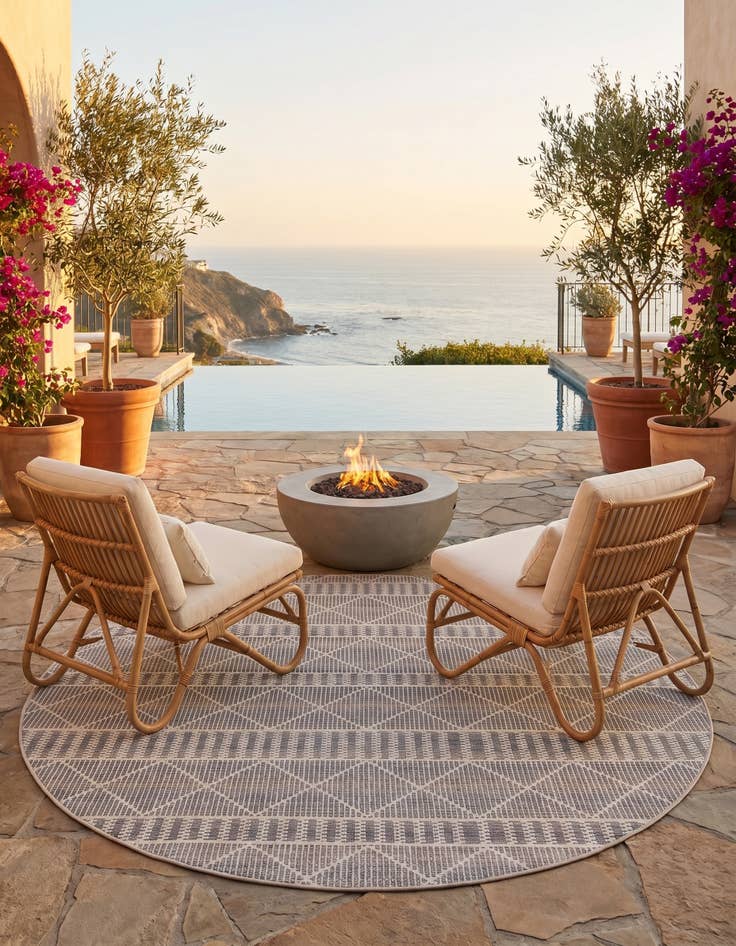 Detail image of 7' 10 x 7' 10 Easy-Clean Trellis Indoor / Outdoor Round Rug