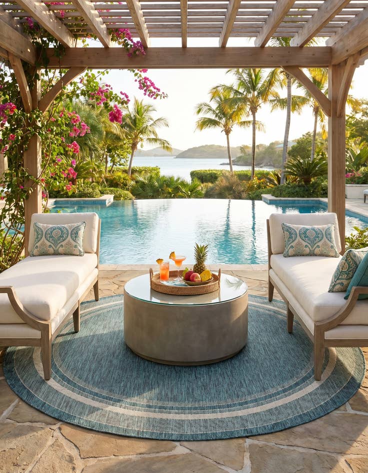 Detail image of 7' 10 x 7' 10 Easy-Clean Border Indoor / Outdoor Round Rug